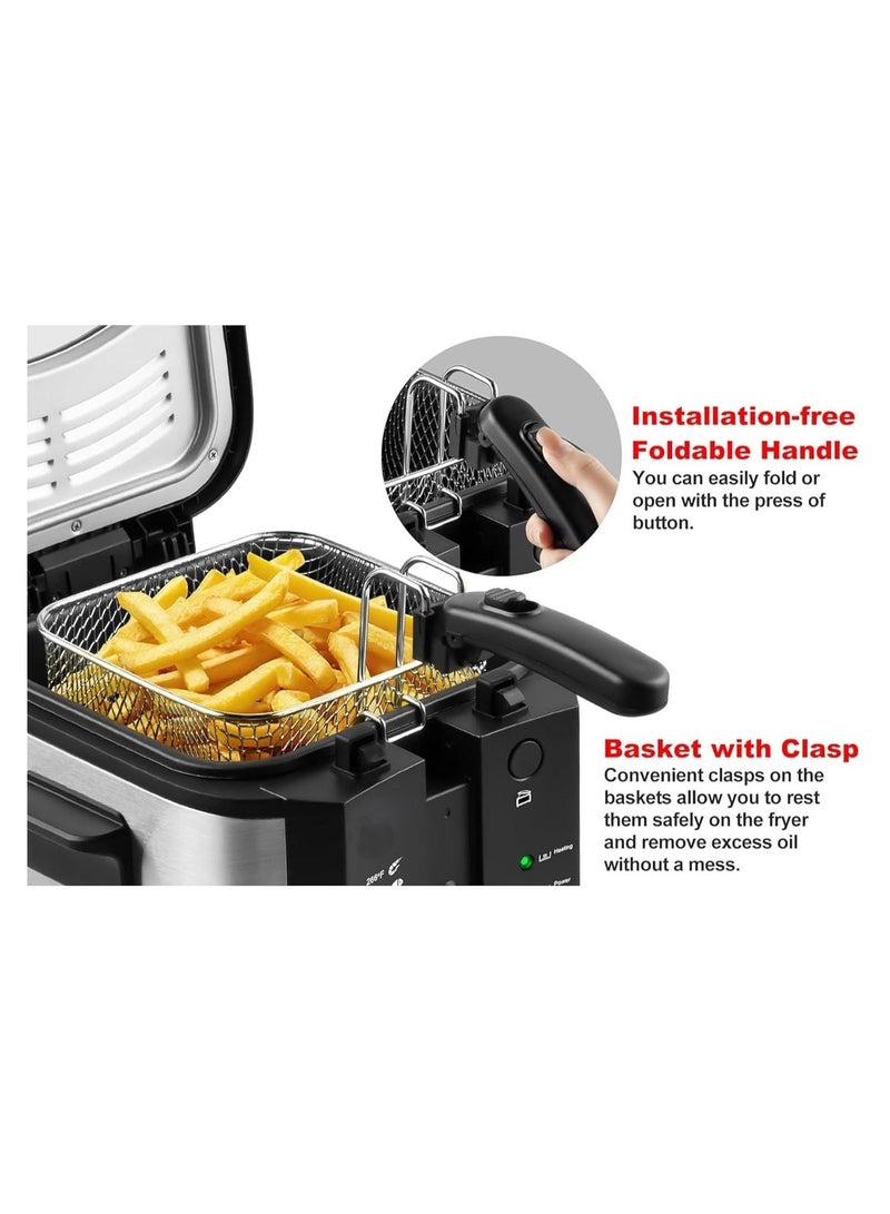 Dots deep fryer with 30-minute timer, 1600W 2.5L deep fryer with basket for home use, with viewing window, electric deep fryer, built-in frying basket and handle - Image 5