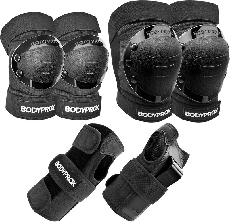 BODYPROX Knee Pads, Elbow Pads, and Wrist Guards Set for Inline Skating, Skateboarding, Roller Derby, and BMX - Image 1