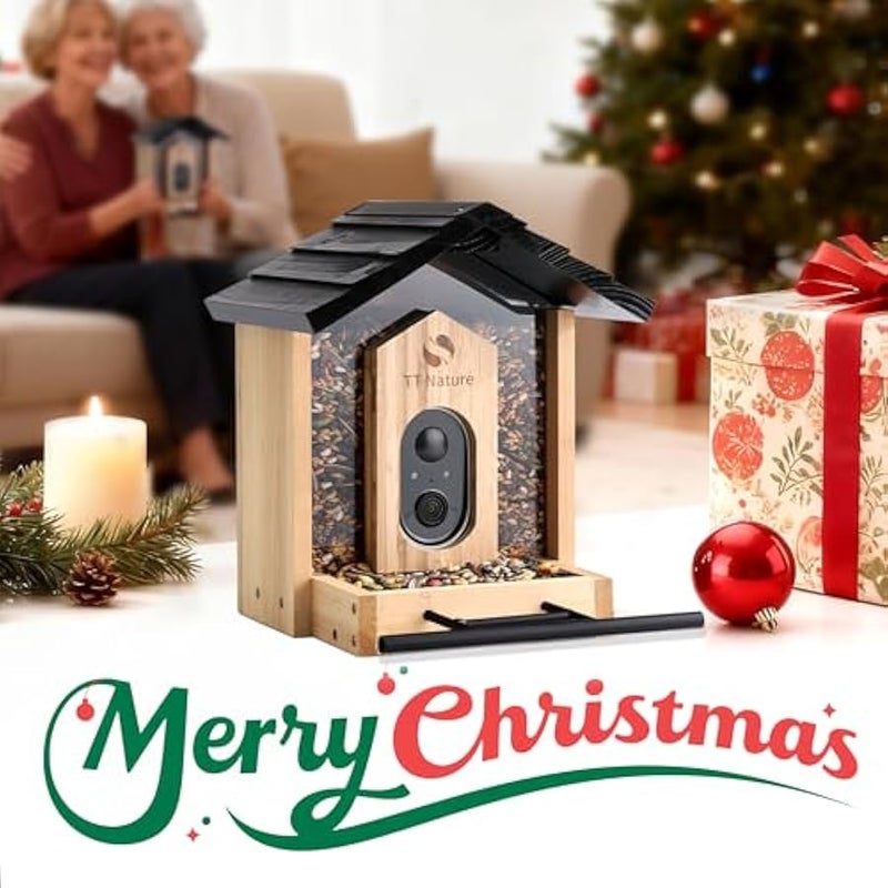 Arabest Bird Feeder with Camera, Upgraded 1.5L Smart Bird Feeder with AI Identify for 10000+ Bird Species, Auto Capture Bird & Real-time Notifications, Ideal Gift for Bird Lover (Wooden Roof) - Image 2