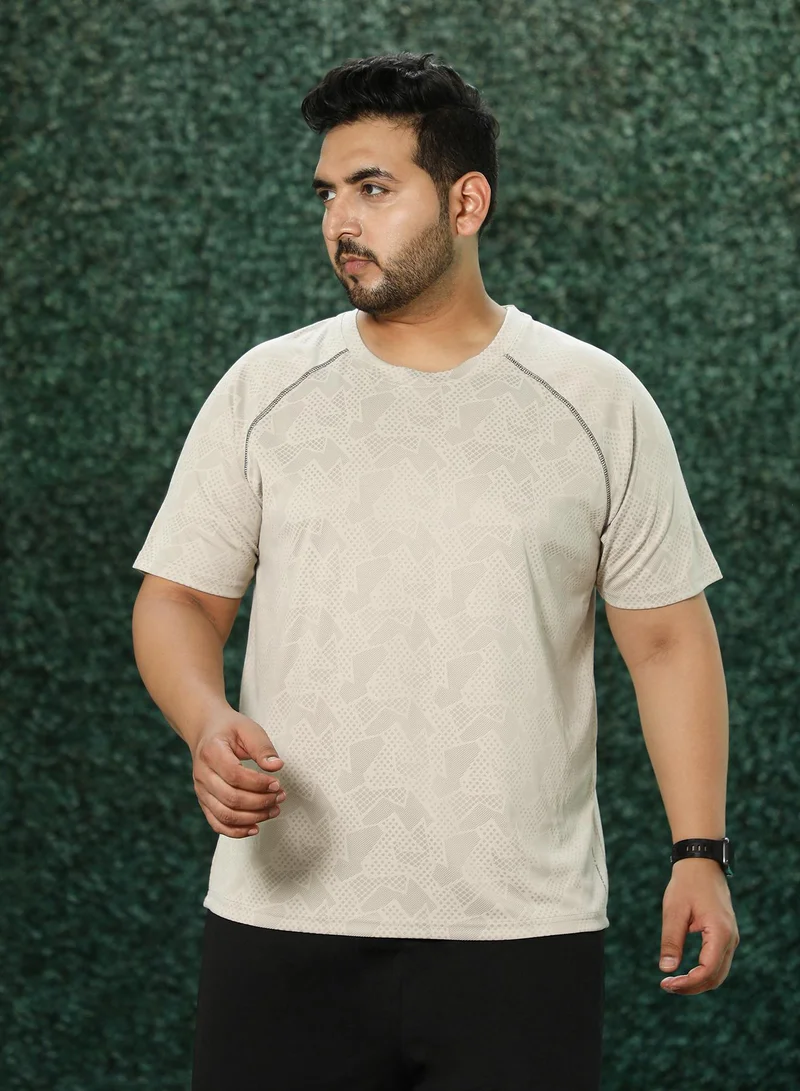انستافاب بلس تيشيرت رجالي بيج بطبعة تجريدية للملابس الرياضية الكاجوال بياقة دائرية وأكمام قصيرة وفتحة سحب مقاس كبير من الجيرسيه بتصميم مريح للاستخدام اليومي