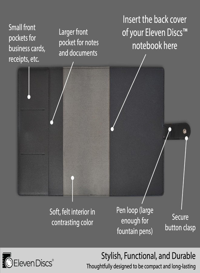 Eleven Discs™ Premium Faux Leather Discbound Notebook Folio Cover with Multiple Pockets and Secure Button Clasp - Notebook Not Included (Junior Size, Black) - Image 2