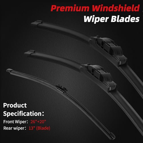 OTUAYAUTO Premium Windshield Wiper Blades - Replacement for BMW X3 2011-2017 - Precision Fit, All-Weather Performance, Front and Rear Wiper Blades, Side Lock - 26"+20"+13" (Pack of 3) - Image 2