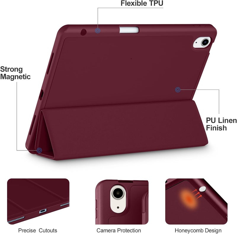 Akkerds Compatible with iPad Air 11 Inch Case 7th/6th Generation (M3/M2) 2025/2024, for iPad Air 5th/4th Generation Case 10.9 Inch 2022/2020 with Pencil Holder[Auto Sleep/Wake], WineRed - Image 3
