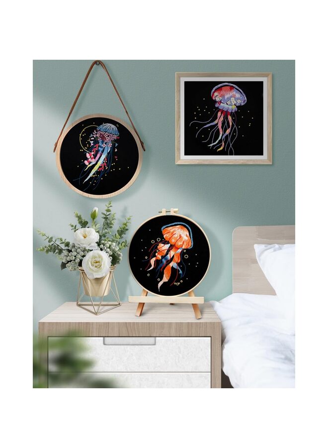 Embroidery Kit for Adults, 5 Sets Jellyfish Embroidery Kit for Beginners Include Cloth Hoops Threads for Craft Lover Hand Stitch - Image 5