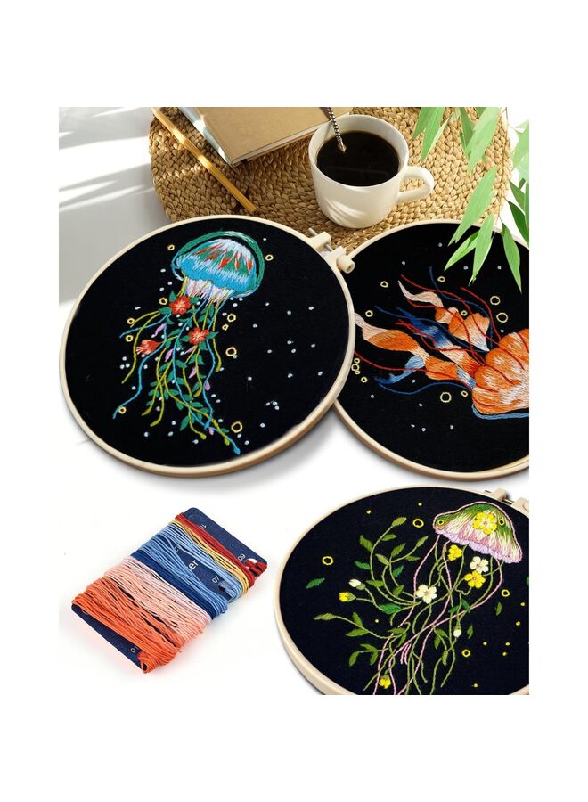 Embroidery Kit for Adults, 5 Sets Jellyfish Embroidery Kit for Beginners Include Cloth Hoops Threads for Craft Lover Hand Stitch - Image 4