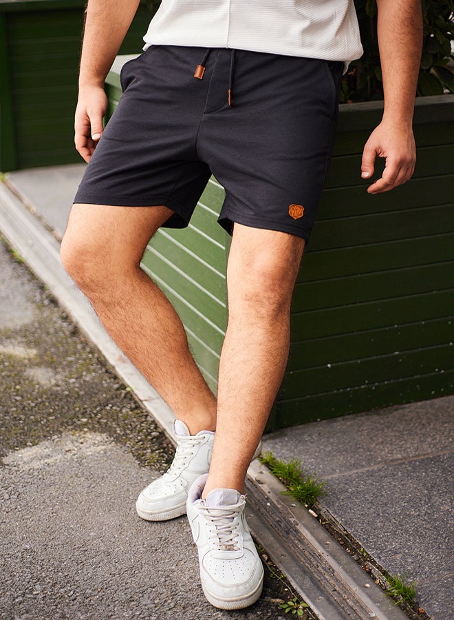 trendyol Black Regular Cut Short Height PU Labeled Elastic Waist Laced Shorts - Image 1
