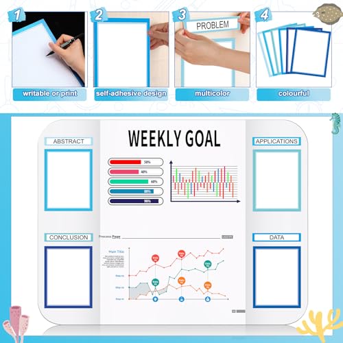 Sinload 92 Pcs Science Fair Board Supplies 60 Trim Scalloped Poster Boards 18 Presentation Subtitles 6 Project Titles 8 Letter Sticker for Classroom Display Boards (Blue,Ocean) - Image 3