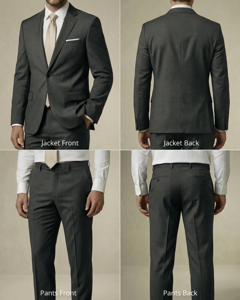 YND Men's 2 Piece Suit with Tie, One Button Slim Fit Solid Jacket and Pants Set, Suits for Men Prom Party Wedding & Business, Deep Grey - Image 3