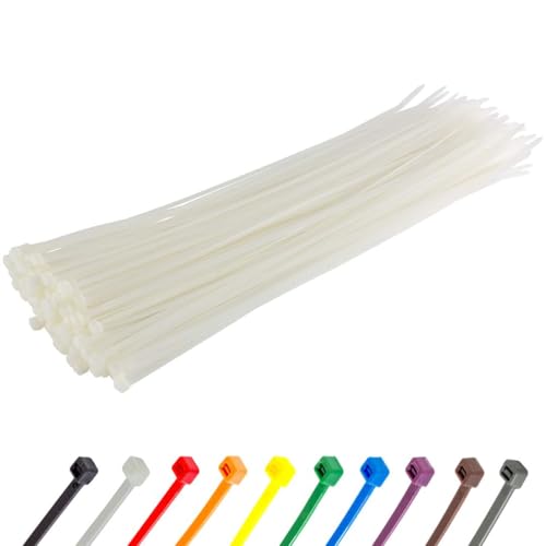 GTSE 14 Inch White/Clear Zip Ties, 100 Pack, 40lb Strength, UV Resistant Long Nylon Long Cable Ties, Self-Locking 14" Tie Wraps - Image 1