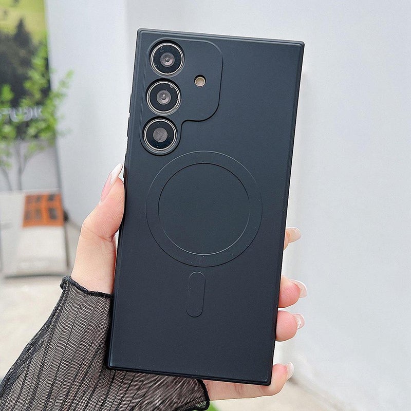 إيروريكس جراب هاتف مغناطيسي من السيليكون السائل بلون سادة لهاتف Samsung Galaxy A35 5G (أسود) - Image 1