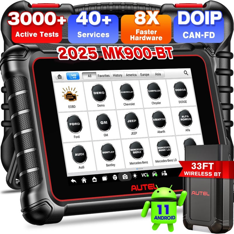 Autel 2025 Autel Scanner MaxiCOM MK900BT MK900BT Bidirectional OBD2 Scan Tool with CAN FD DoIP 40 Service BT 20 Up of MK900 MK808S MK808BT PRO MX900 MX808 3000 Active Tests OE Diagnostic FCA SGW
