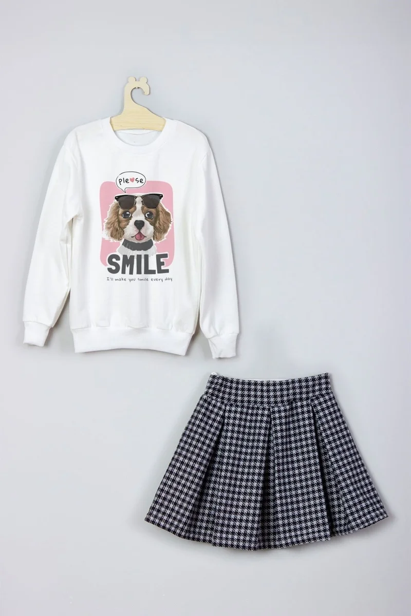 Ada Bebek Çocuk Ada Baby Kids New Season Smile Dog Printed Skirt Sweat Suit