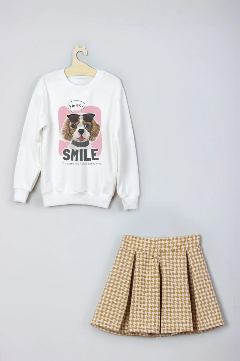 Ada Bebek Çocuk Ada Baby Kids New Season Smile Dog Printed Skirt Sweat Suit