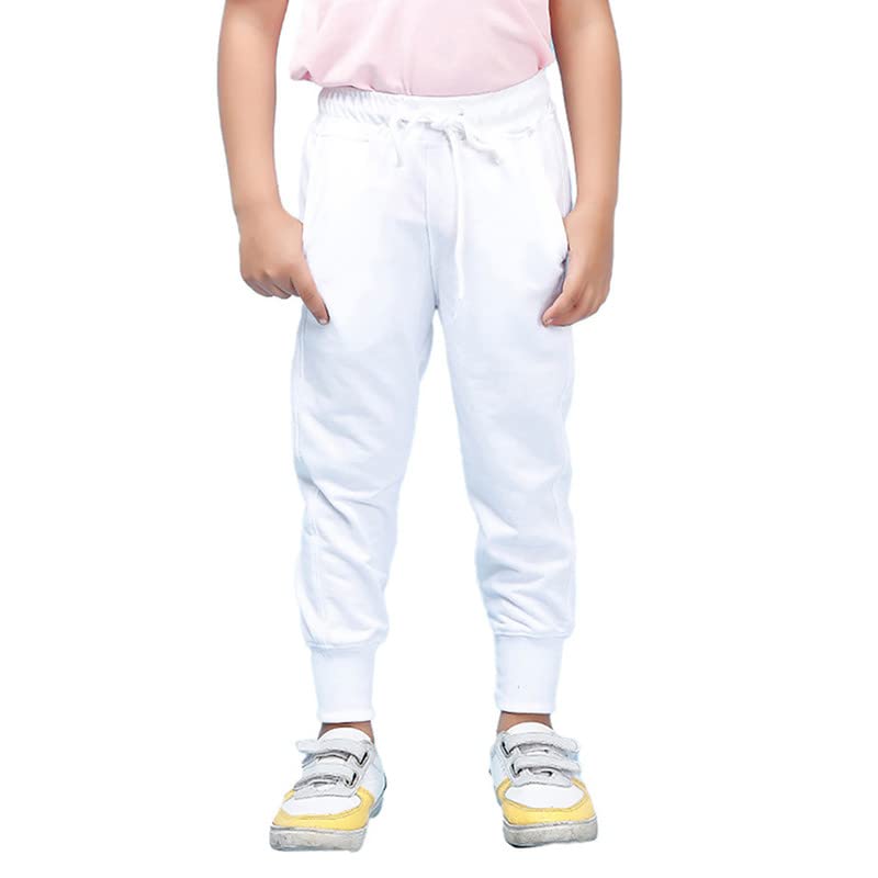 Nusyl Solid Cotton Track Pants for Boys | Premium Soft Flow Joggers | Comfortable Relaxed Fit with Ribbed Cuffs | 2-16 Years | - White - Image 1