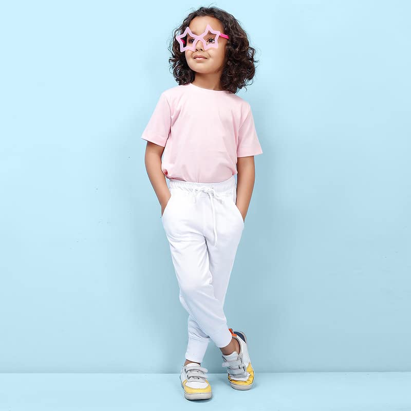 Nusyl Solid Cotton Track Pants for Boys | Premium Soft Flow Joggers | Comfortable Relaxed Fit with Ribbed Cuffs | 2-16 Years | - White - Image 2