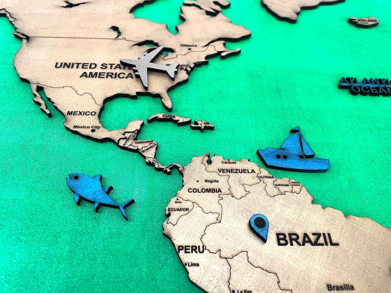 ELK خريطة العالم الخشبية ثلاثية الأبعاد لتزيين الجدران - لون خشب تيك معدني بني - تزيين منزلي مثالي لعشاق السفر حجم: XXL (255x145 سم) - Image 4