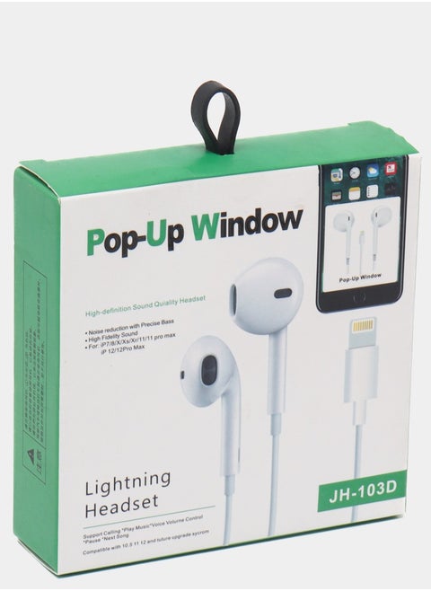 Pop-Up Window Bluetooth Lightning Headset With Mic For Apple iPhone 7/8/X/Xs/XR/11/12/13/14 Series White