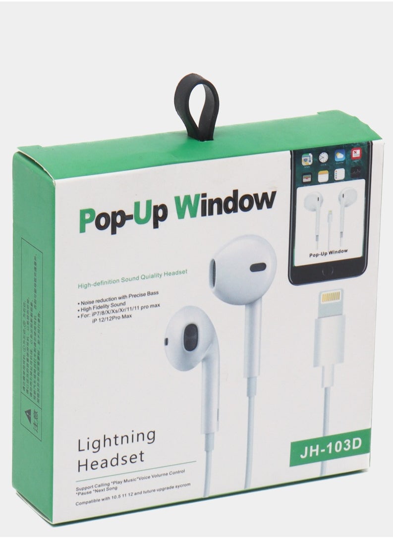 Generic - Pop-Up Window Bluetooth Lightning Headset With Mic For Apple iPhone 7/8/X/Xs/XR/11/12/13/14 Series White - Image 1