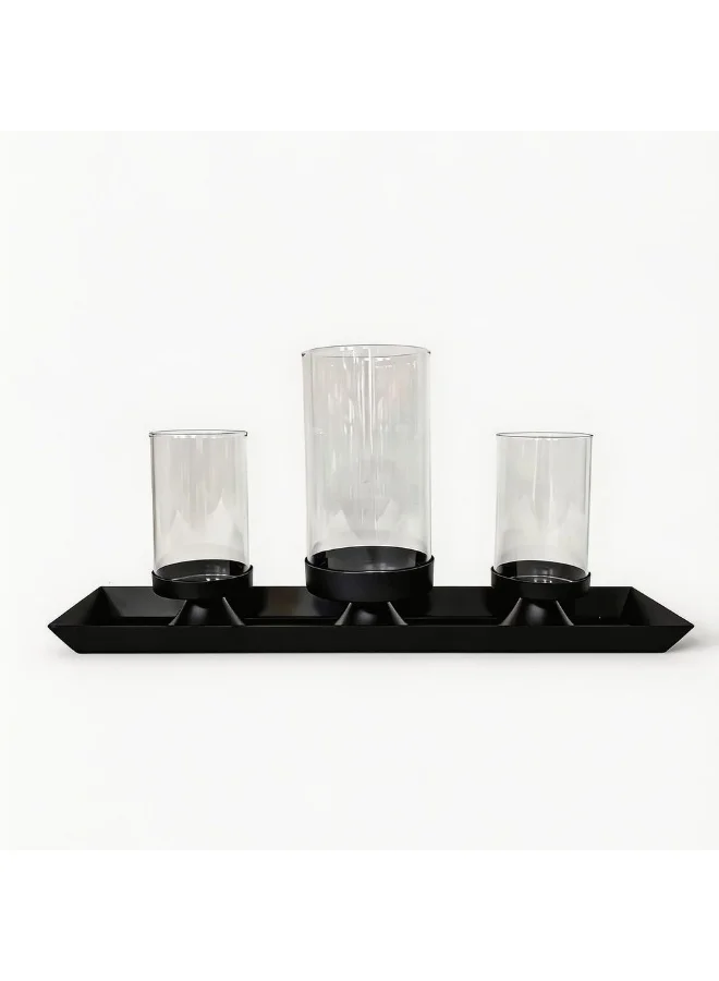 DANUBE HOME Mirabella Black Metal Candle Holder 37.5x9x18cm Decorative Stand