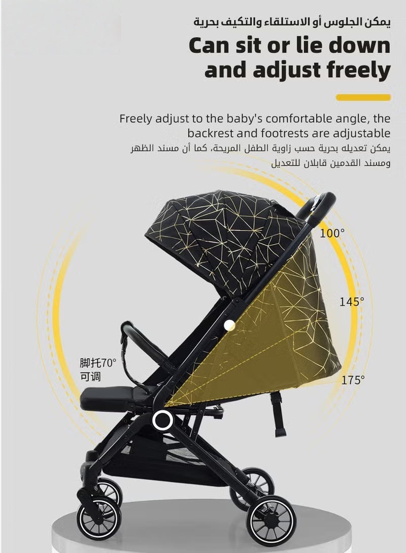 HOOKOR Lightweight Baby Stroller, One-Hand Folding Babies Strollers, Shock Absorption Travel Cabin for Newborn Infant Kids Aged 0 to 4, with Sunshade, Cooling Mat, Mosquito Net, 175-Degree Adjustable Seat - Image 5