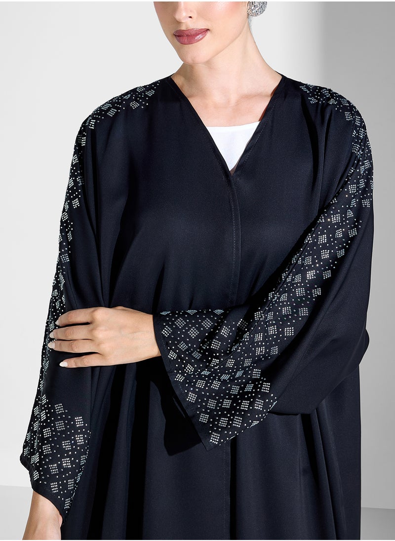 Abaya With Embellished Sleeves & Sheila