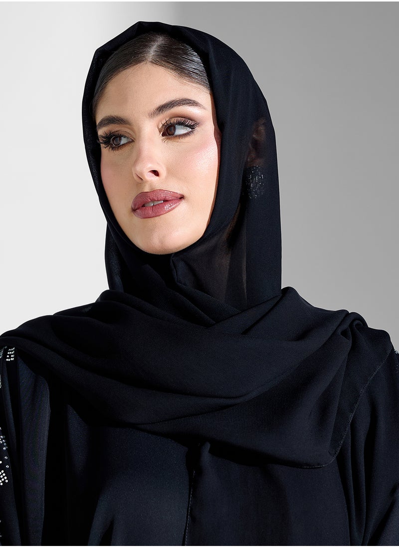Abaya With Embellished Sleeves & Sheila