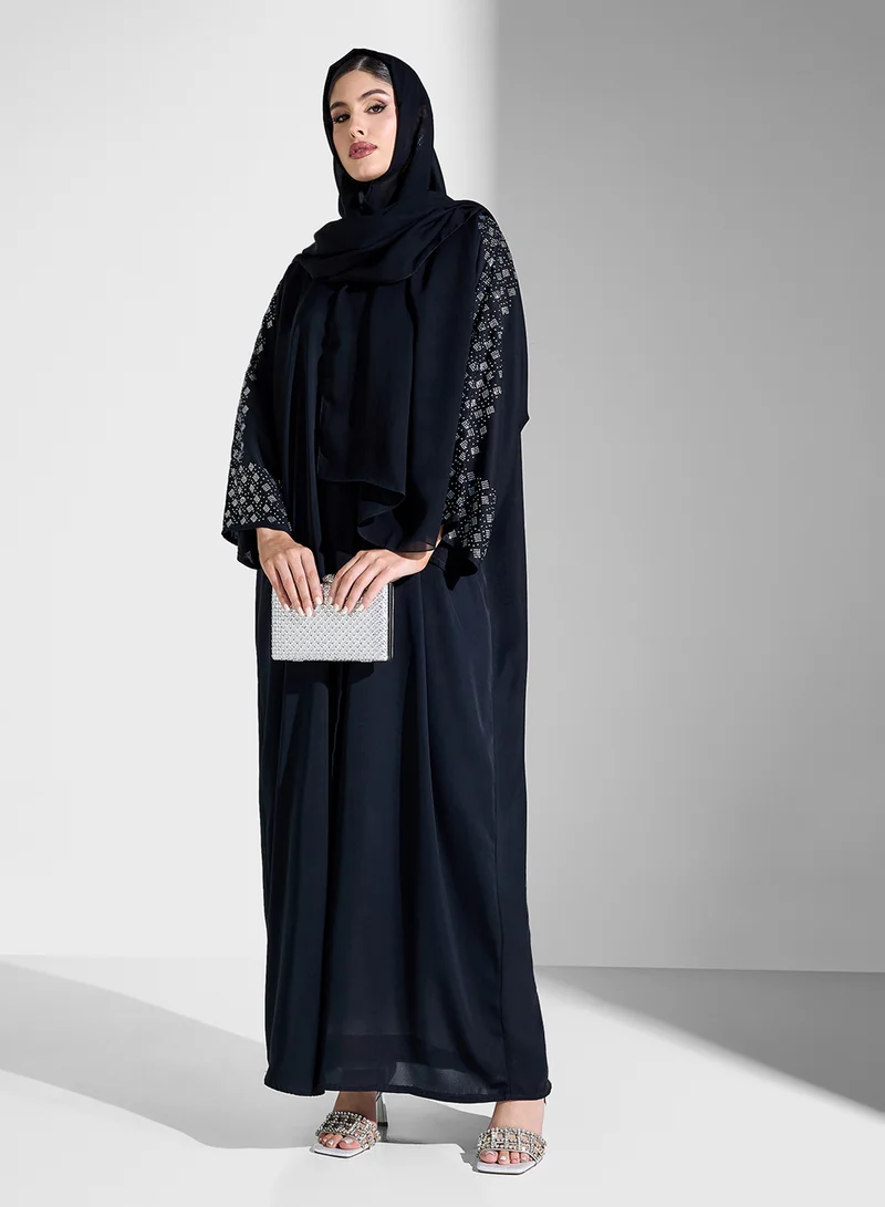 Khizana Abaya With Embellished Sleeves & Sheila
