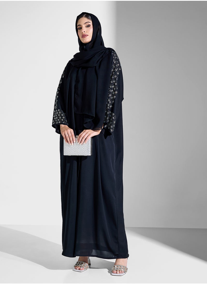 Abaya With Embellished Sleeves & Sheila