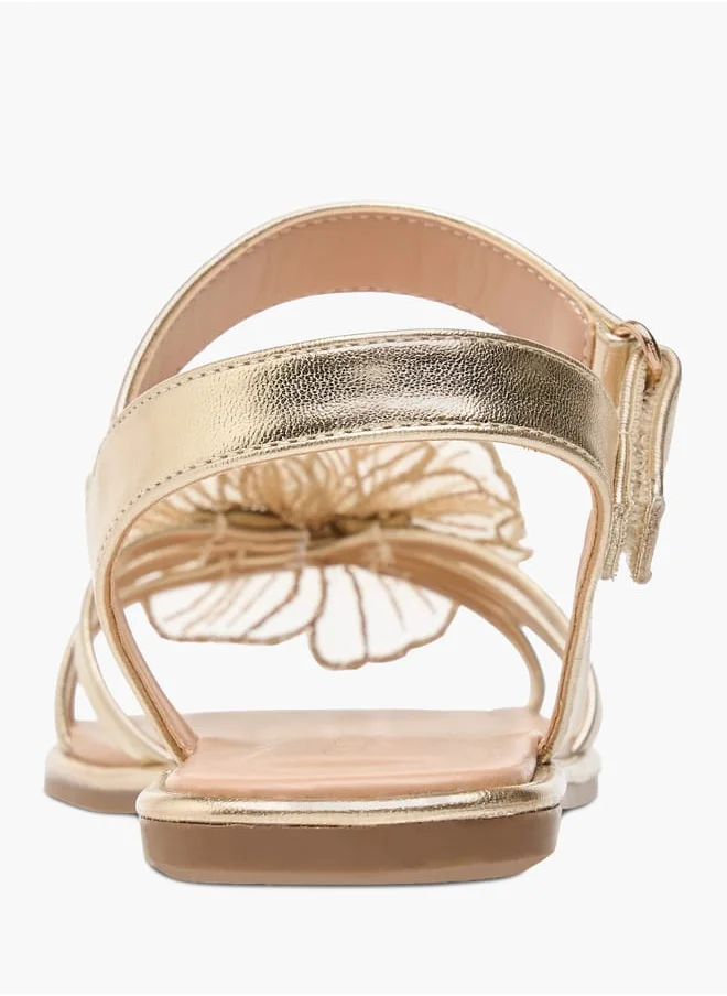سيليست Girls' Flower Applique Sandals with Hook and Loop Closure Ramadan Collection
