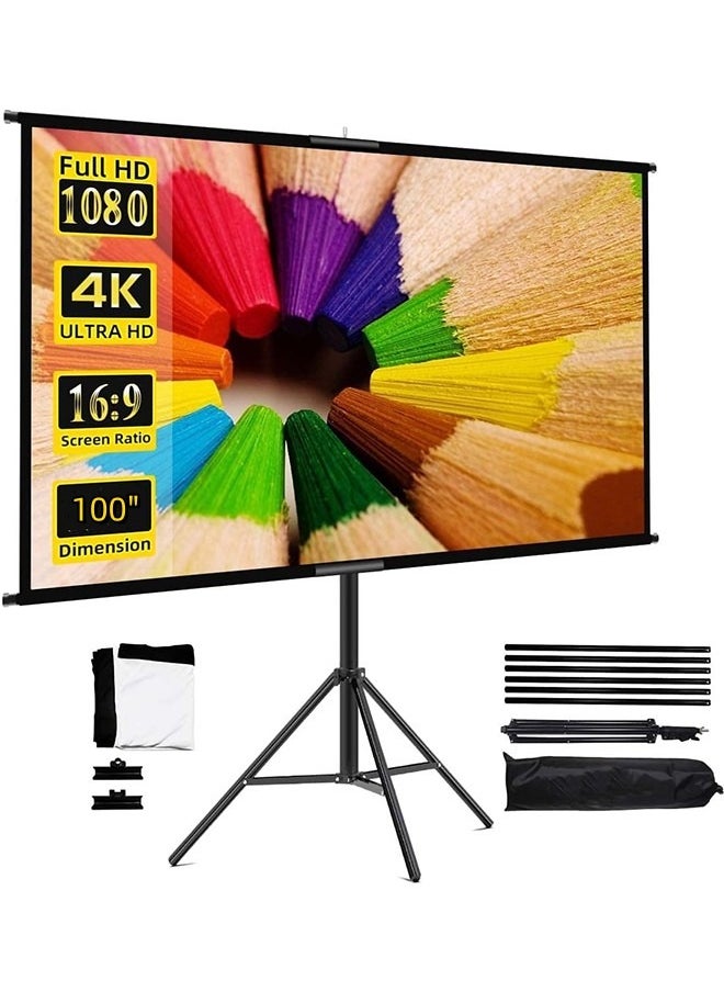 JCB CHIC Projector Screen and Stand, 100“ Indoor Projector Screen 16:9 4K Outdoor Portable Projector Screen with Stand, Easy Setup, Wrinkle-Free, Projection Screen for Backyard, Camping, Living Room  - Image 1