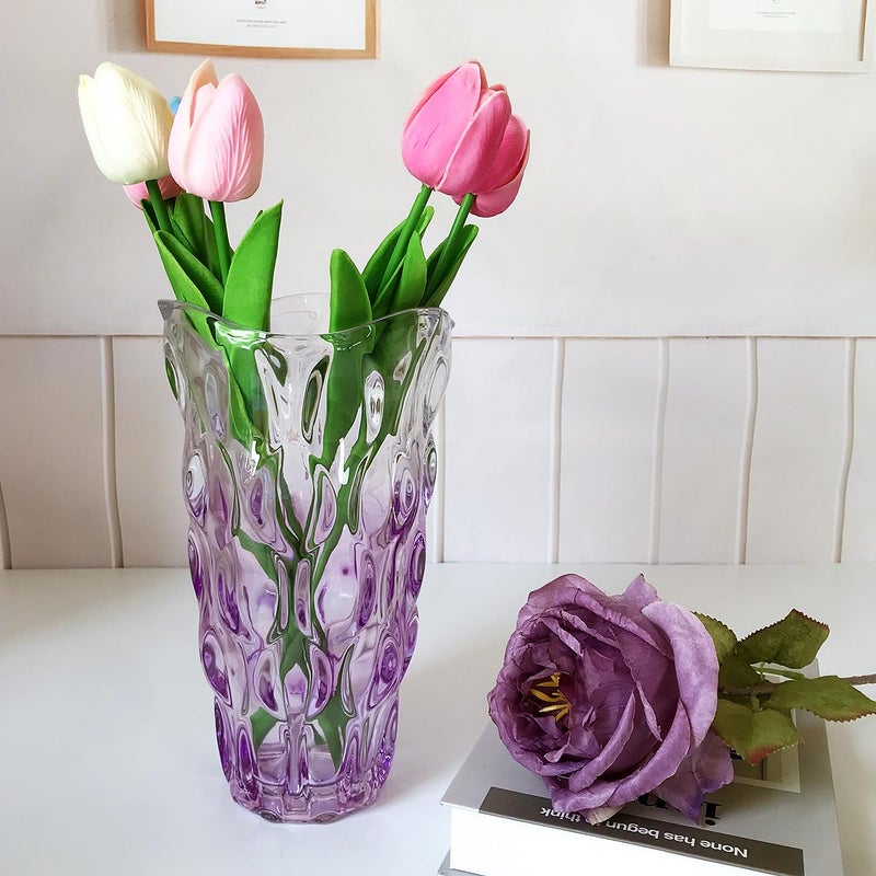 Eastern Rock Unbreakable Flower Glass Vase 3.5lb 9.5inch Sparkle vase Bohemian Style, for Centerpieces,Kitchen,Office, Living Room,Wedding,Perfect Home Decor Glass Vase (Gradient Light Purple) - Image 5