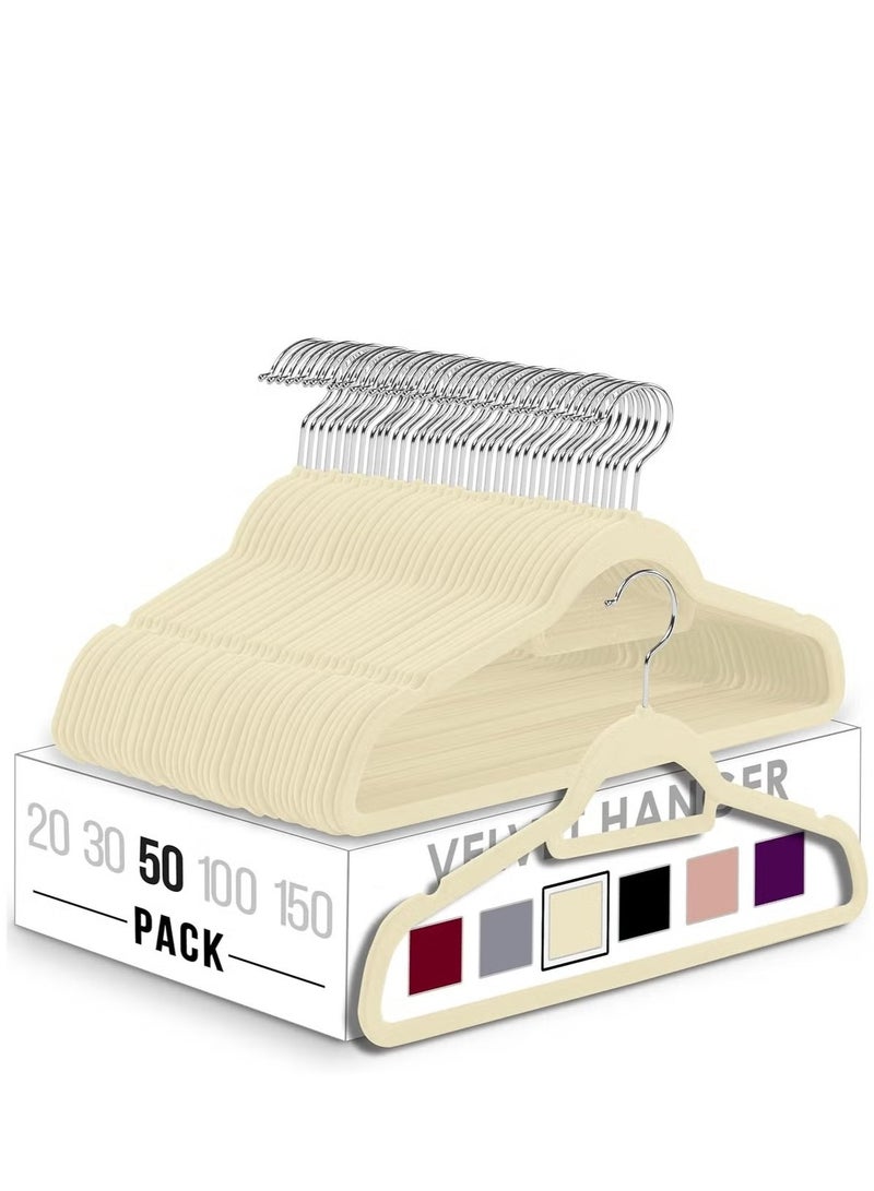 Enjoylifeme 50-Piece Non-Slip Velvet Cloth Hanger Set Beige - Image 1