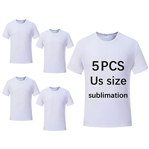 OKBA 5 pcs Sublimation Blank T-Shirts Round Collar Short Sleeves Adult White Polyester t Shirts(Medium) - Image 1