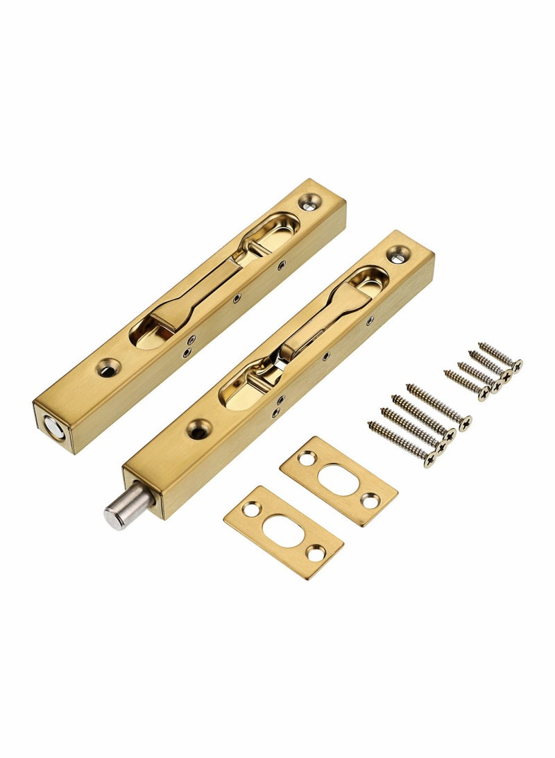 KASTWAVE 2 Pcs 6 Inch Door Bolts - Stainless Steel Concealed Security French Door Locks with Hardwares, Metal Flush Latch Bolts for Composite Wood Double Dummy Door, Gold - Image 1