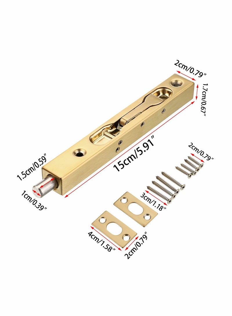 KASTWAVE 2 Pcs 6 Inch Door Bolts - Stainless Steel Concealed Security French Door Locks with Hardwares, Metal Flush Latch Bolts for Composite Wood Double Dummy Door, Gold - Image 3