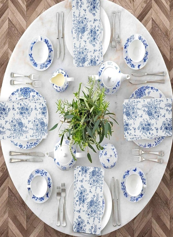 IANFEPH 100PCS Blue Floral Napkins Disposable Hand Towels for Bathroom 3 Ply Blue and White Paper Napkins Decorative Flower Guest Napkins Chinoiserie Napkins for Wedding Bridal Shower Birthday Cocktail Party - Image 4