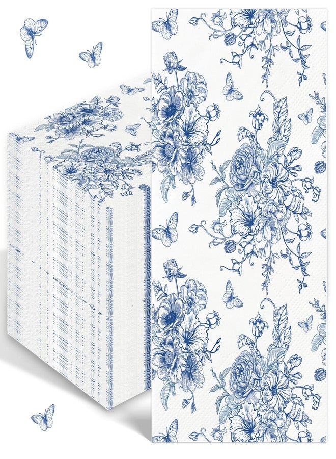 IANFEPH 100PCS Blue Floral Napkins Disposable Hand Towels for Bathroom 3 Ply Blue and White Paper Napkins Decorative Flower Guest Napkins Chinoiserie Napkins for Wedding Bridal Shower Birthday Cocktail Party - Image 1