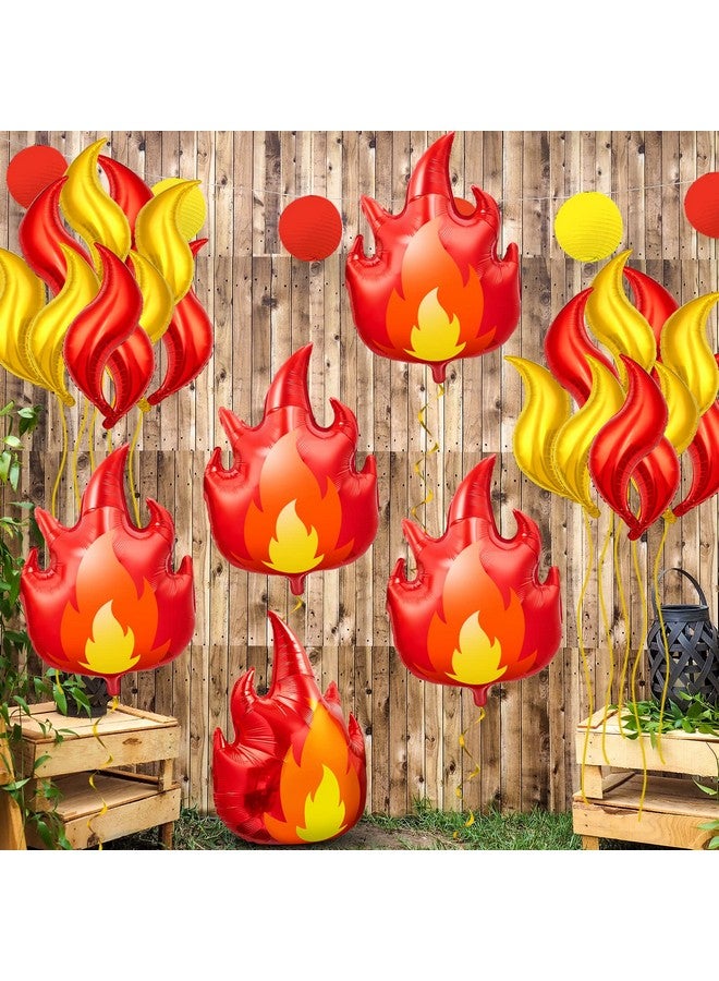 Junkin 18 Pcs Fire Truck Birthday Party Supplies 32 Inch Fire Balloons Aluminum Firefighter Birthday Decorations 24 Inch Flame Fireman Theme Kids' Party Balloons for Campfire Hunting Decor - Image 4