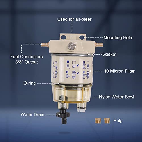 CARMOCAR Marine Fuel Water Separator/Diesel Fuel Filter/Water Separator for R12T MARINE SPIN-ON HOUSING 120AT NPT ZG1/4-19 Includes 2 fittings,2 plugs - Image 3