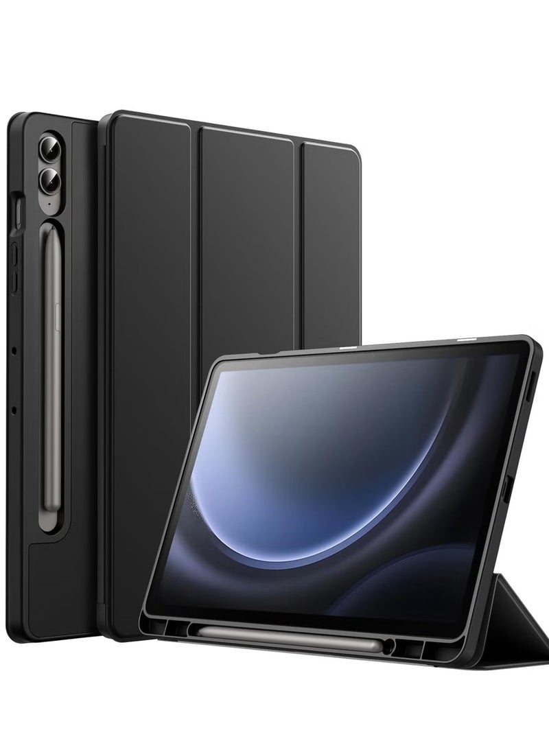 DUSALA Samsung Galaxy Tab S9 FE+ 12.4-Inch Case – Soft TPU Tri-Fold Stand Cover with S Pen Holder, S Pen Charging Support, and Auto Wake/Sleep (Black) - Image 1