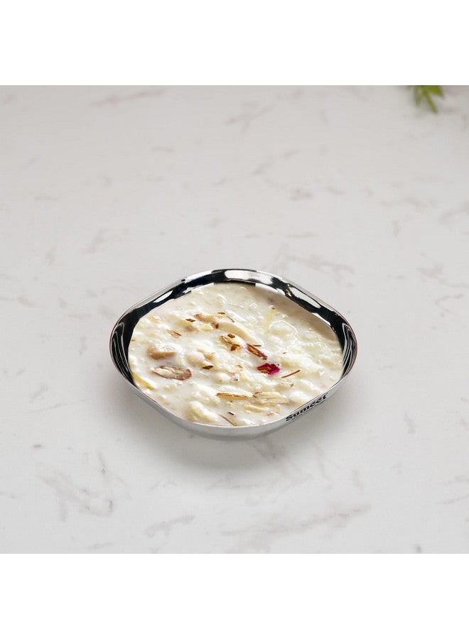 Sumeet Stainless Steel Small Apple Square Shape Plate/Dessert Plate/Halwa Plate Set of 6pcs, 8cm Dia, 90ML Each - Silver - Image 3