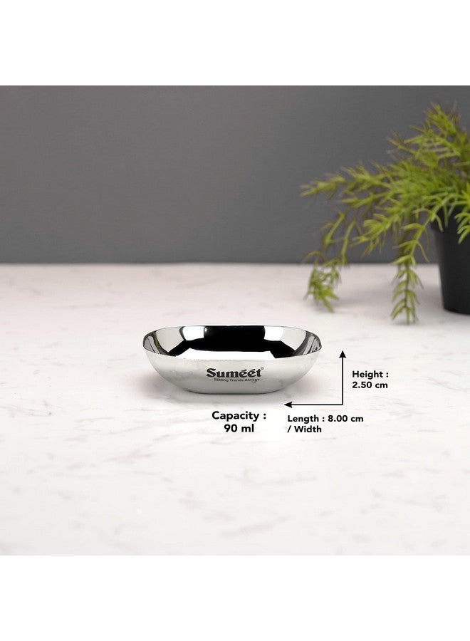 Sumeet Stainless Steel Small Apple Square Shape Plate/Dessert Plate/Halwa Plate Set of 6pcs, 8cm Dia, 90ML Each - Silver - Image 4