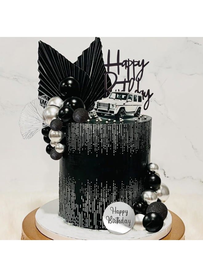 LEFUBABY Silver Black Balls Cake Toppers Happy Birthday Cake Decorations for Wedding Baby Shower Birthday Party Decorations (Silver Black) - Image 3