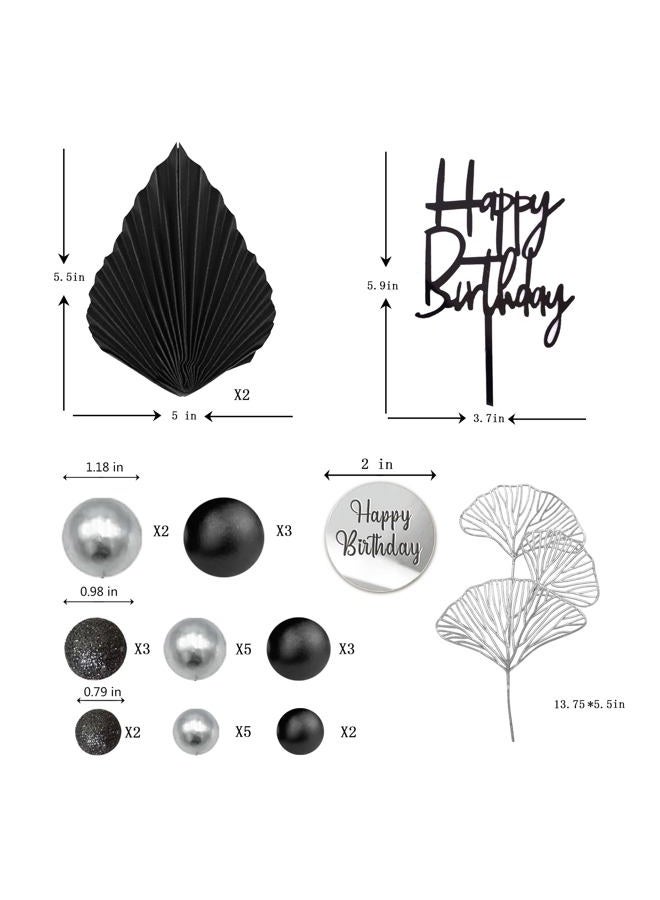 LEFUBABY Silver Black Balls Cake Toppers Happy Birthday Cake Decorations for Wedding Baby Shower Birthday Party Decorations (Silver Black) - Image 2