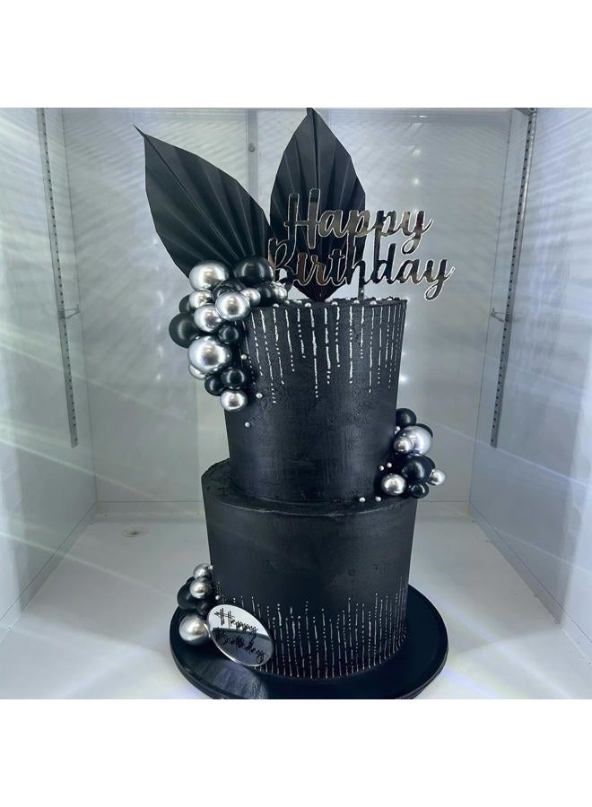 LEFUBABY Silver Black Balls Cake Toppers Happy Birthday Cake Decorations for Wedding Baby Shower Birthday Party Decorations (Silver Black) - Image 4