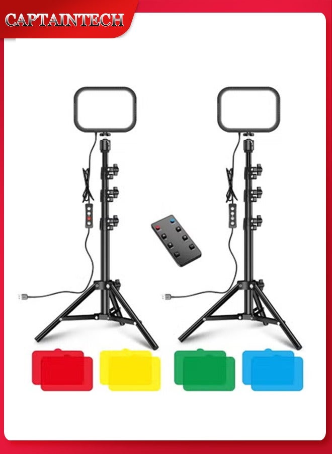 Captaintech USB LED Video Light Photography Fill Light Video Conference Lighting Kit 3300K-5600K 10-Level Brightness with Metal Light Stand Flexible Ballhead Remote Control Color Filters, 2-Pack - Image 1