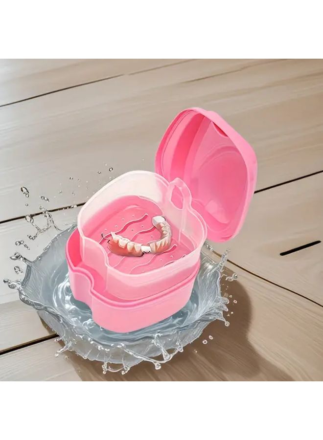 Pink Double Layer Hanging Mesh Toothbrush Holder With Sealed Case Travel Dental Care - Image 1