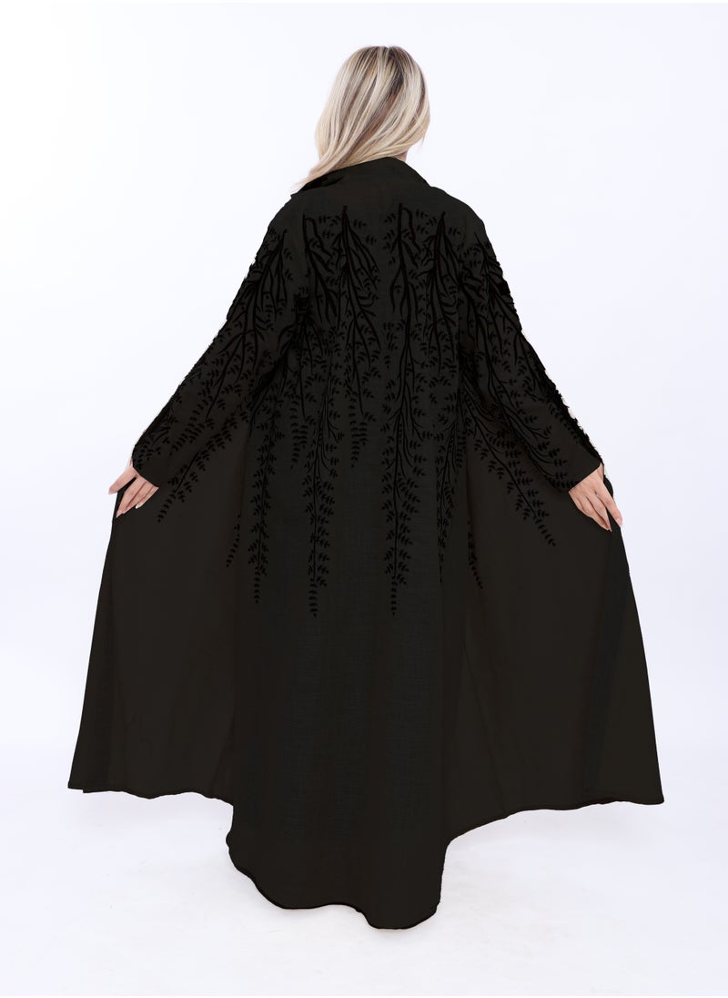 MyesuQ - Beige abaya with light embroidery on the front and sleeves - Image 1