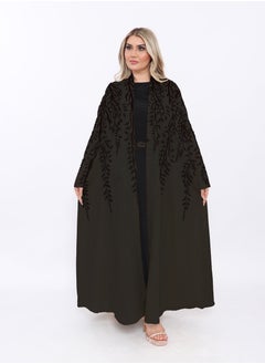 Beige abaya with light embroidery on the front and sleeves