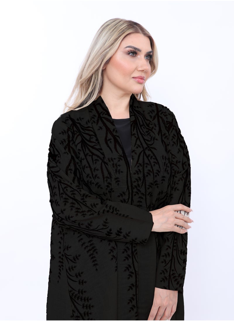 MyesuQ - Beige abaya with light embroidery on the front and sleeves - Image 1